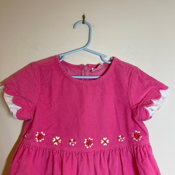 Hanna Andersson Pink Corduroy Girl size 5 Dress Embroidery Flowers Short Sleeve - Picture 4 of 10